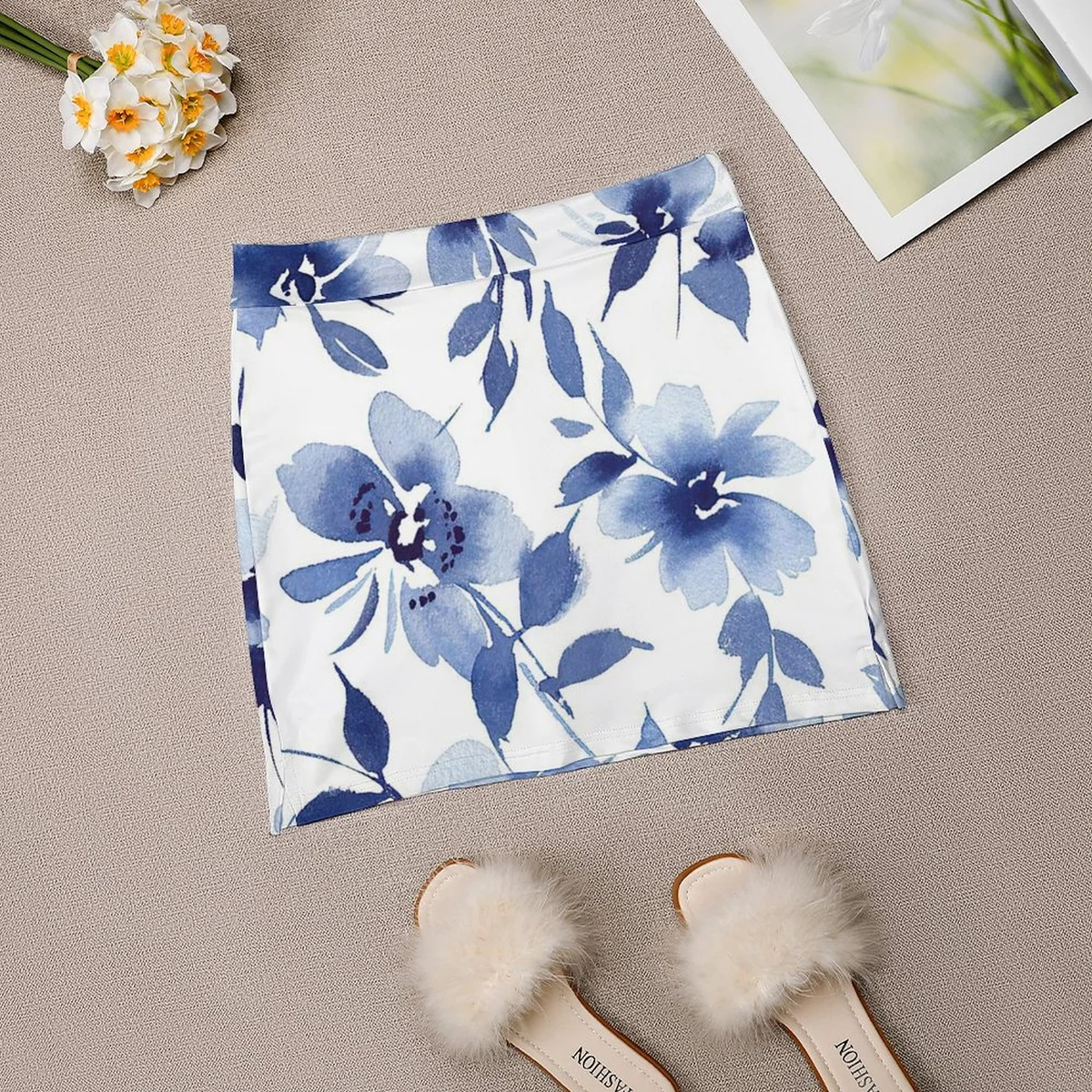 Women's Wrap Front Skort with Phone Pocket - Blue Ink Floral Print - view 6