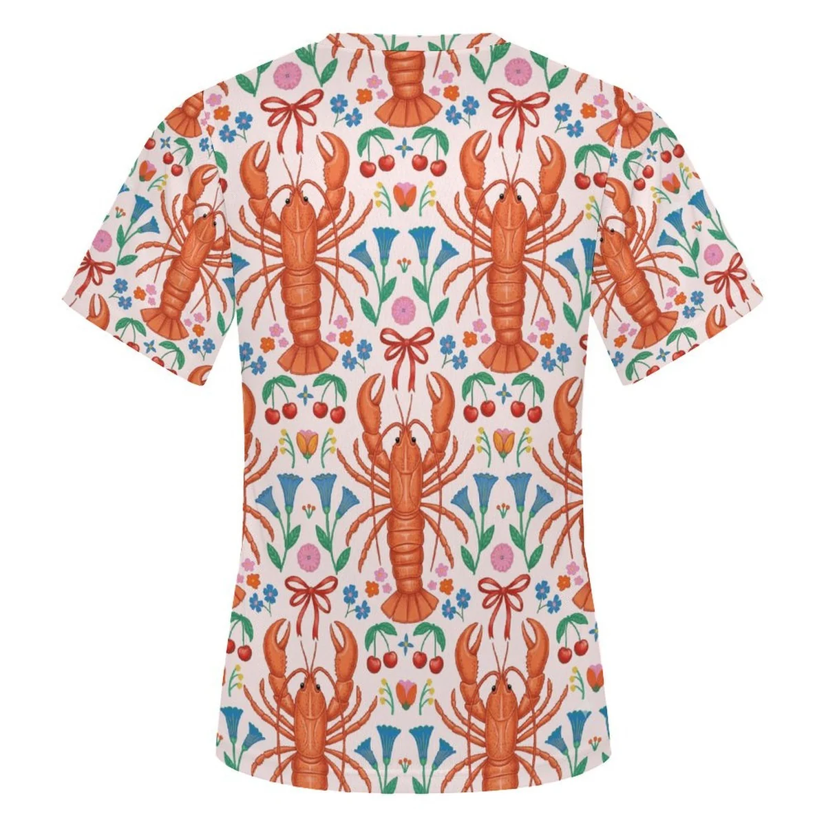 Women's Short Sleeve Mesh Crew Neck Tee - Lobster Folk Art Print - view 5