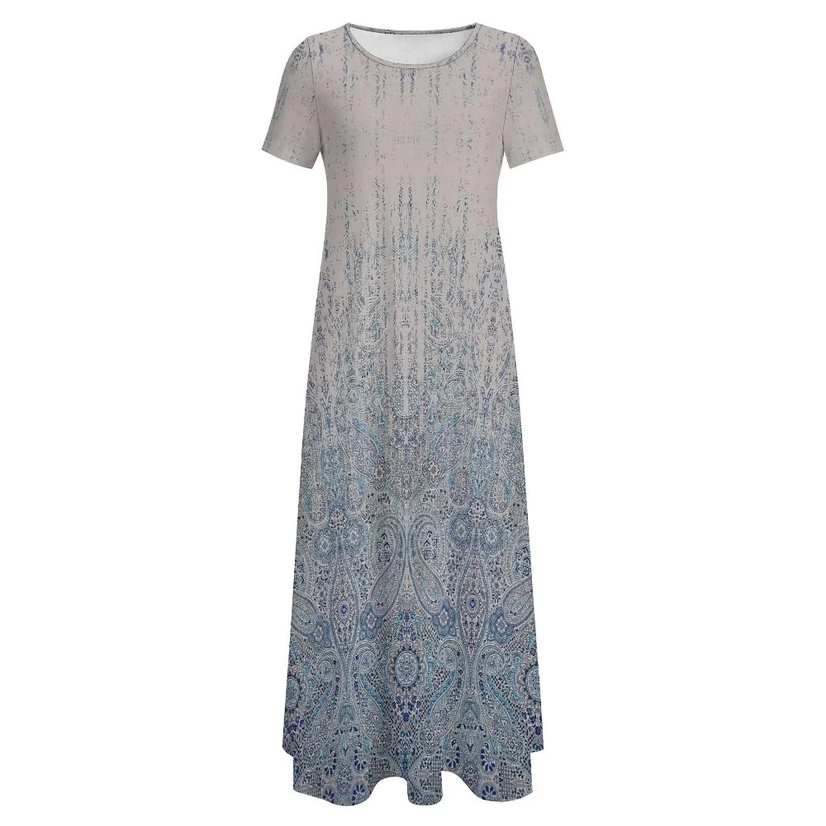 Women's Crew Neck Short Sleeve Maxi T-Shirt Dress - Paisley Ombre Print - view 3