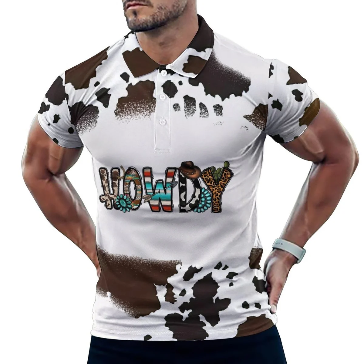 Men's Short Sleeve Polo Shirt - Howdy Cow Print