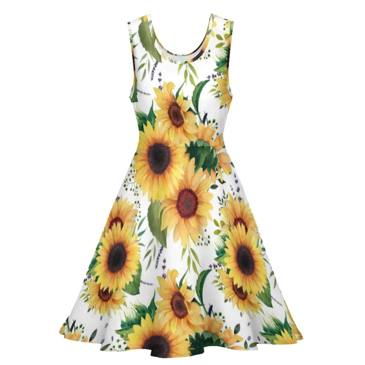 Women's Sleeveless Scoop-Neck Skater Dress - Sunflower Print - view 2