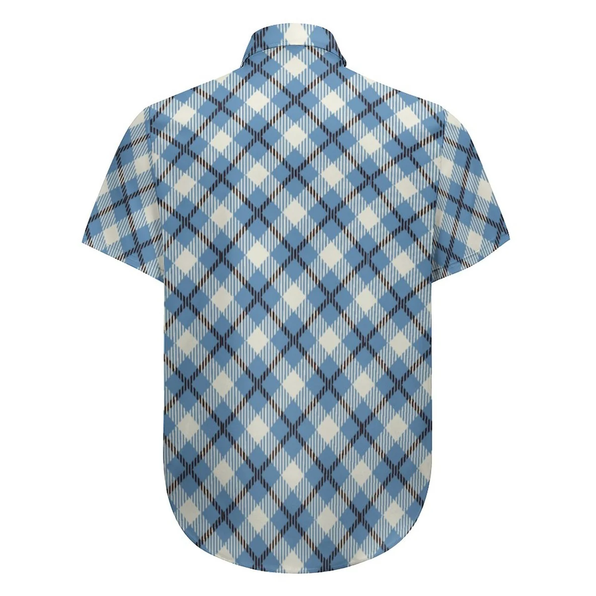 Unisex Short Sleeve Button-Up Shirt - Blue Plaid Print - view 4