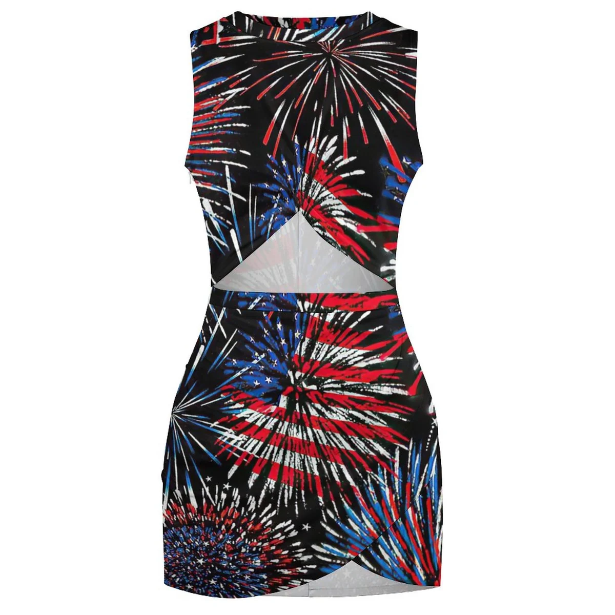 Women's Twist Front Cutout Bodycon Dress - Fireworks Burst Print - view 4