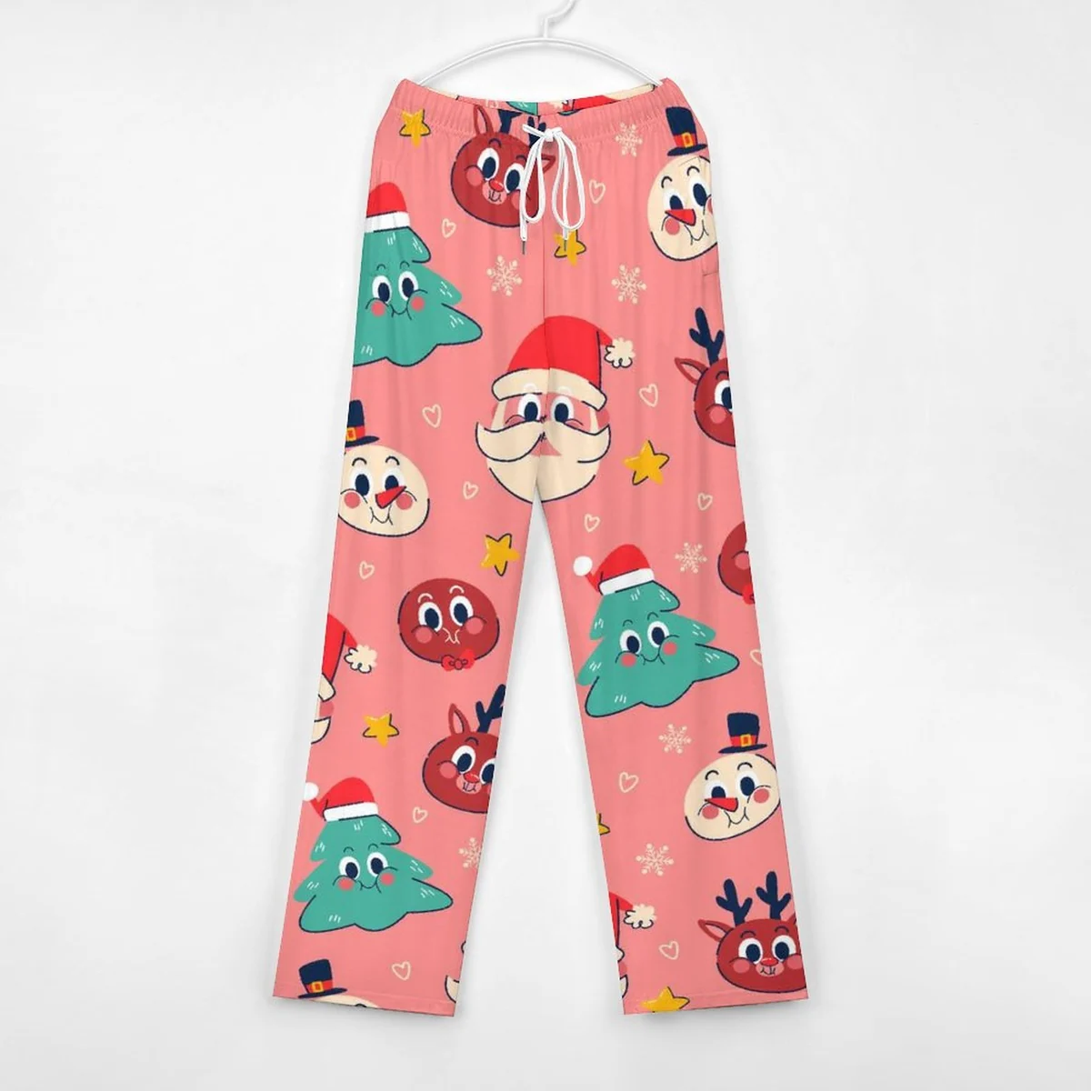 Unisex Drawstring Pajama Pants - Retro Christmas Characters Print - view 3