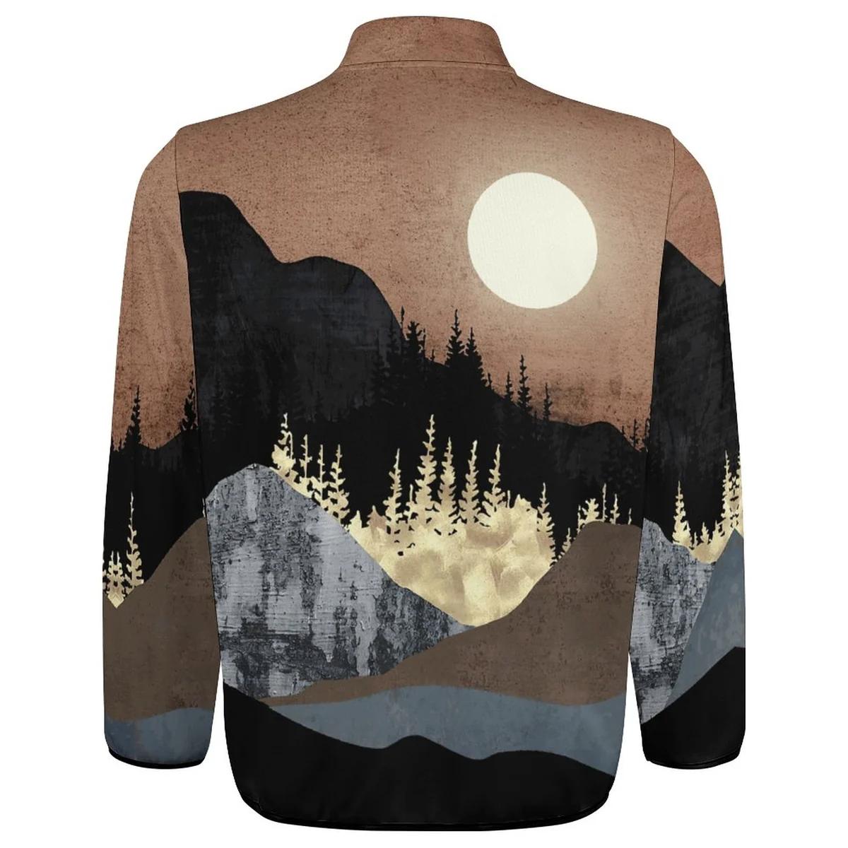 Unisex Henley Collar Sweatshirt - Moonlit Mountain Print - view 7