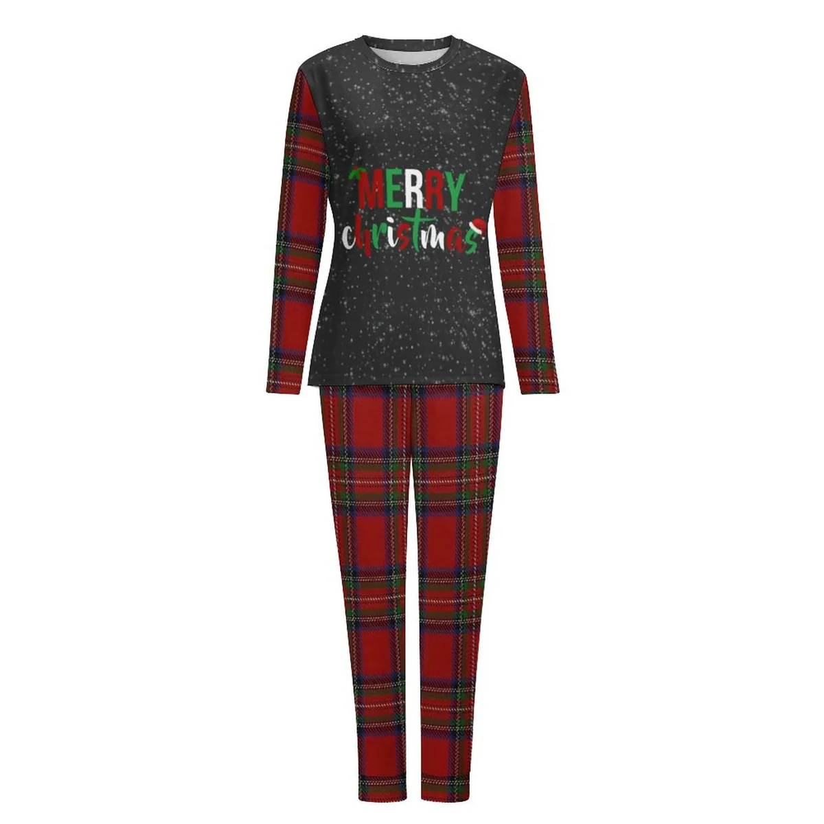 Women's Long Sleeve Tee and Jogger Pajama Set - Merry Christmas Tartan Print - view 8