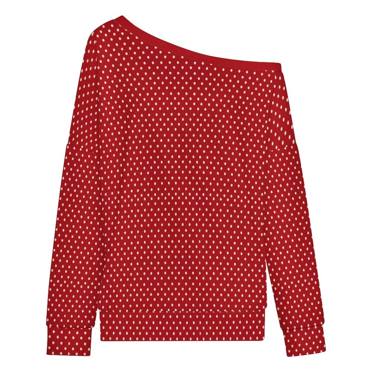 Women's Off-Shoulder Pullover Sweatshirt - Polka Dot Print - view 6