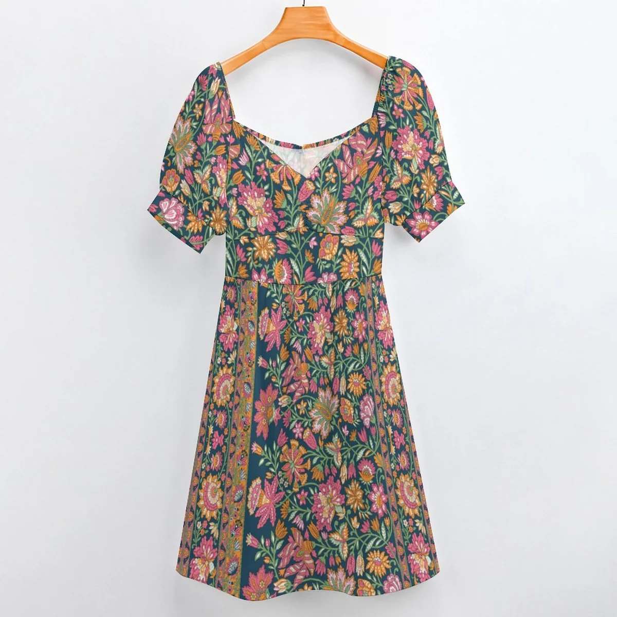 Women's Sweetheart Puff Sleeve Midi Dress - Paisley Garden Print - view 6