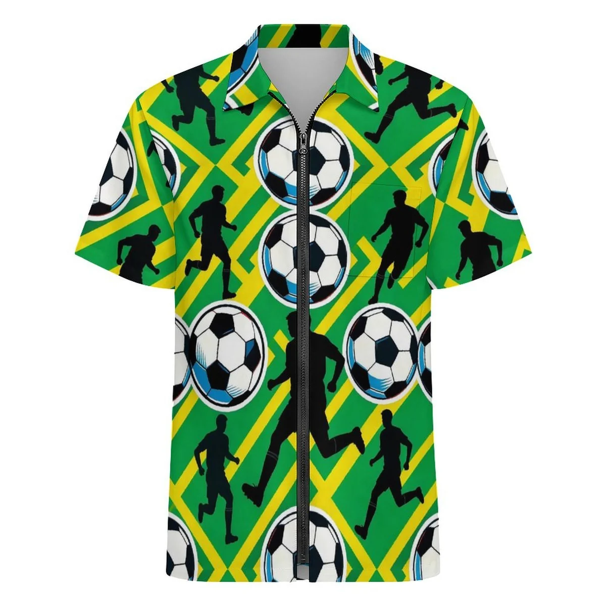 Unisex Short Sleeve Button-Up Camp Shirt - Soccer Player Stripe Print - view 4