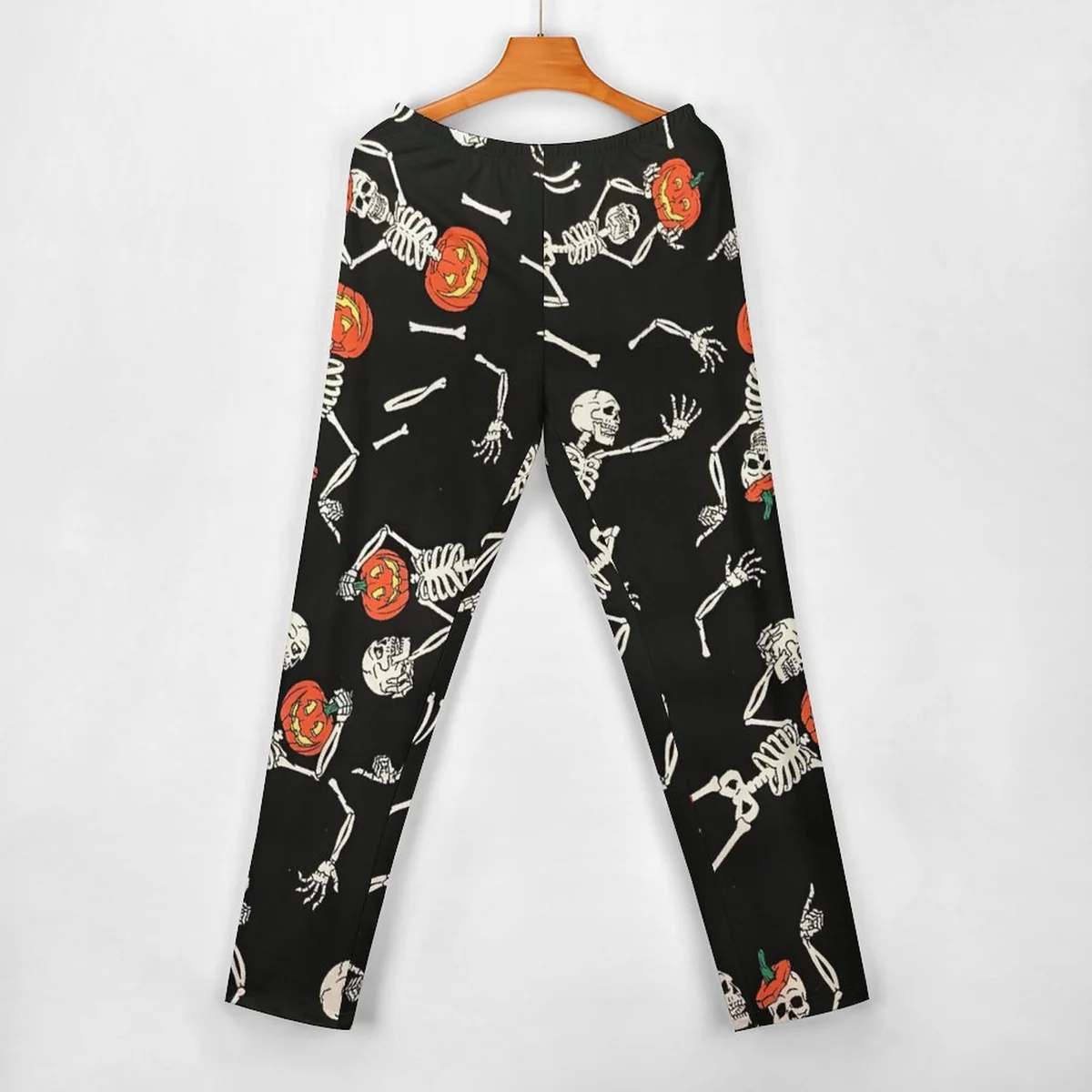 Women's Off-Shoulder Top and Pants Lounge Set - Dancing Skeleton Pumpkin Print - view 4