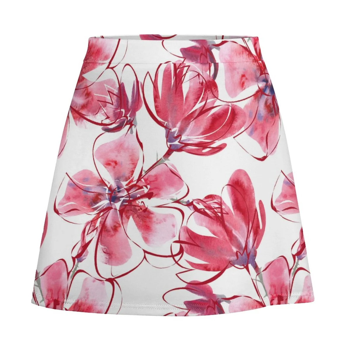 Women's High-Waist A-Line Mini Skirt - Watercolor Magnolia Print - view 6