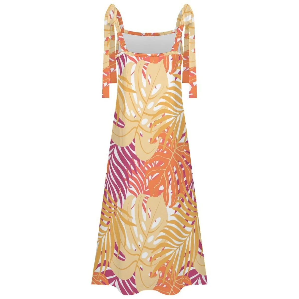 Women's Tie-Shoulder Maxi Dress - Sunset Palm Leaf Print - view 7
