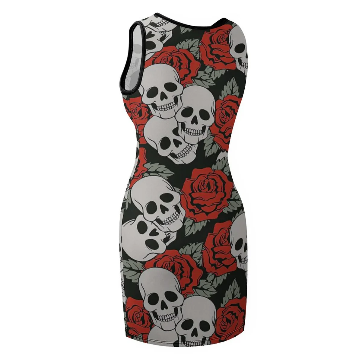 Women's Sleeveless Bodycon Tank Mini Dress - Skulls and Roses Print - view 8