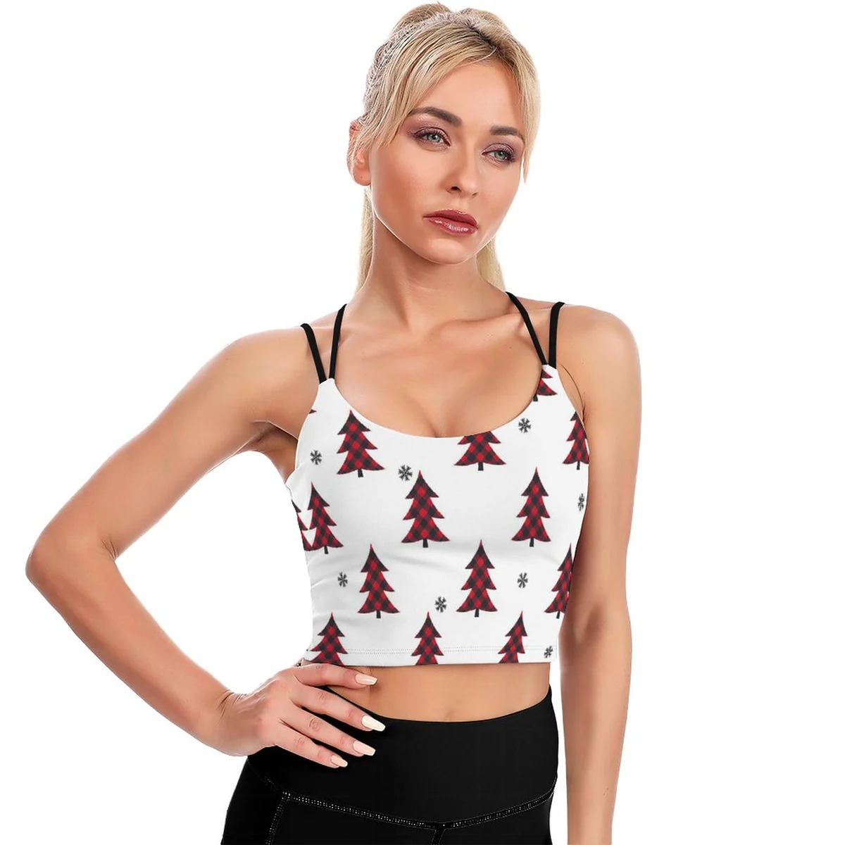 Women's Strappy Cami Crop Top - Winter Pine Tree Print - view 5