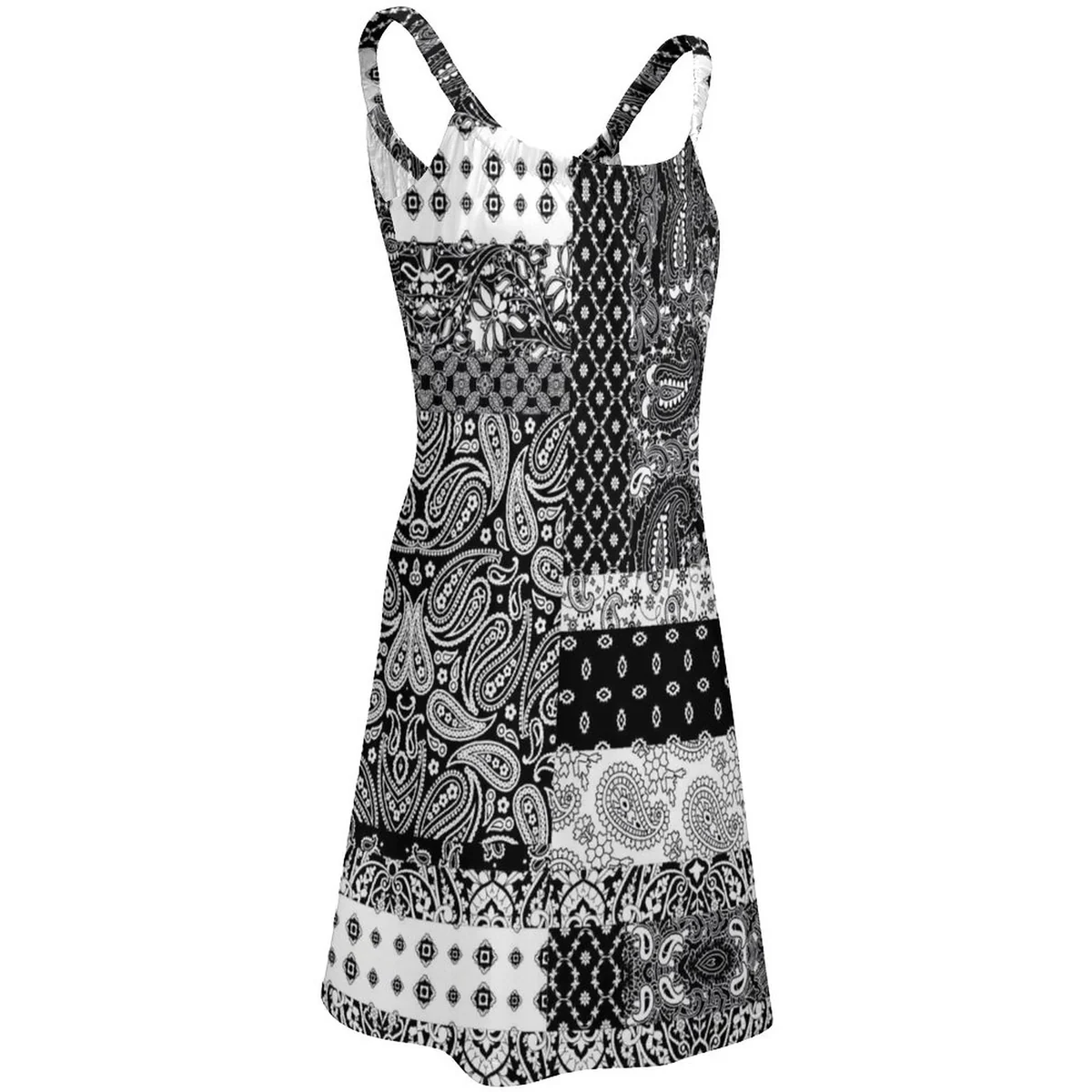 Women's Scoop-Neck Cami Swing Dress - Lace Patchwork Print - view 3