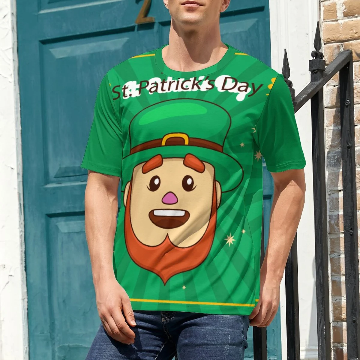 Men's Crew Neck Short Sleeve Tee - Leprechaun Face Print - view 4