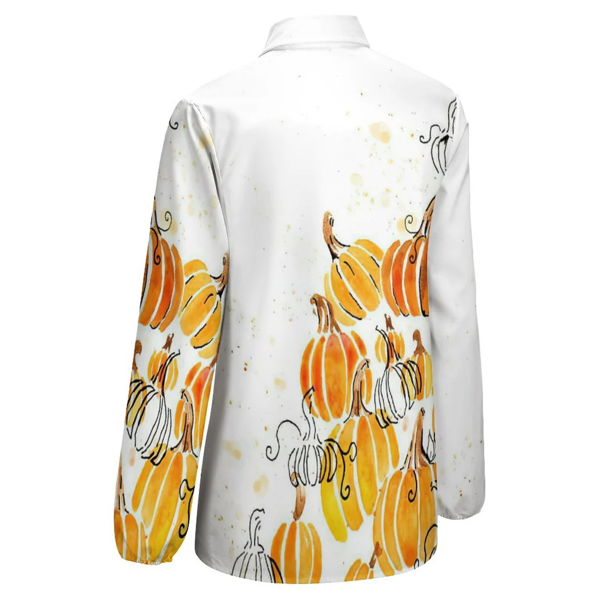Women's Relaxed Long Sleeve Button-Down Shirt - Watercolor Pumpkin Print - view 5