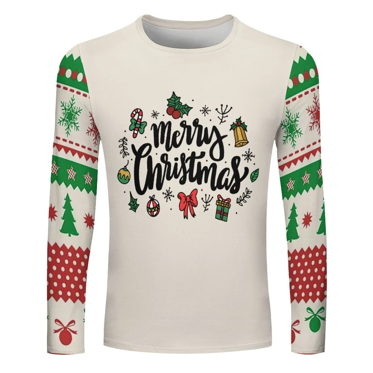 Unisex Crew Neck Long Sleeve Tee - Merry Christmas Sweater Print - view 3