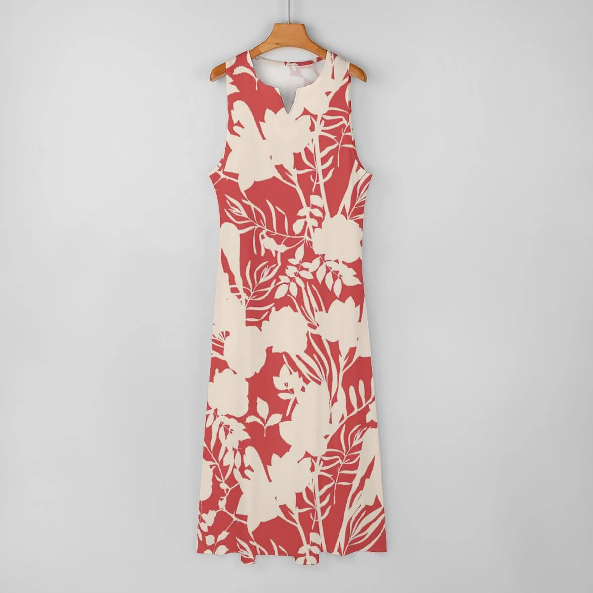 Women's Sleeveless Scoop-Neck Maxi Dress - Coral Botanical Silhouette Print - view 6