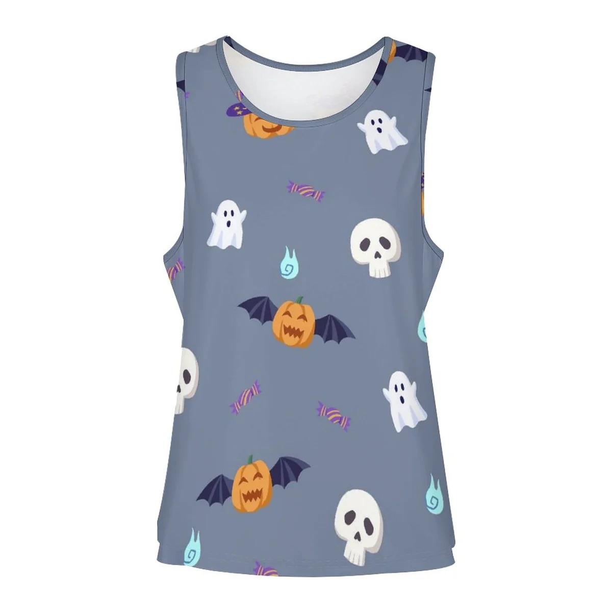 Women's Scoop-Neck Athletic Tank Top - Spooky Ghost and Pumpkin Graphic - view 4