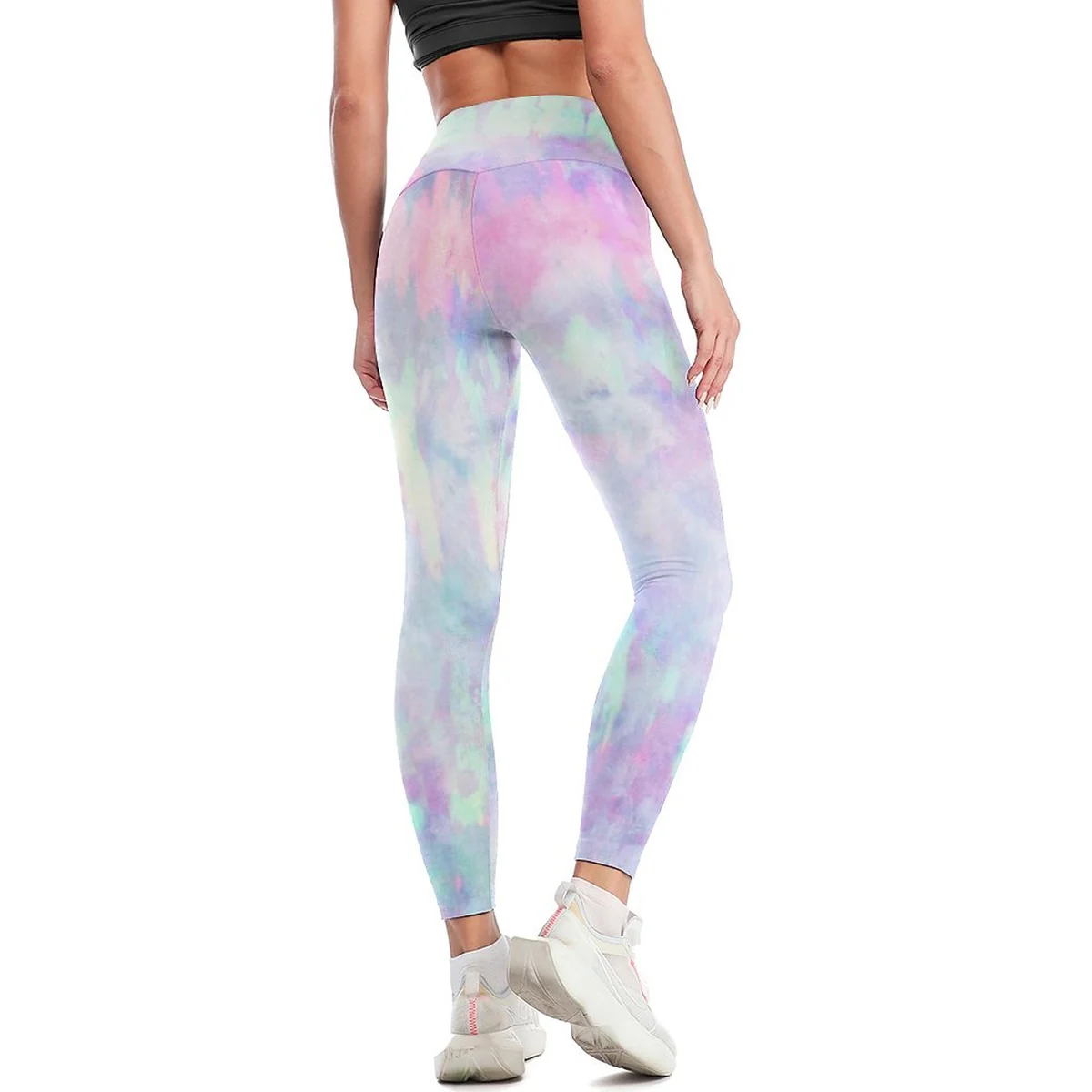 Women's High-Waist Yoga Leggings - Pastel Tie-Dye Print - view 4