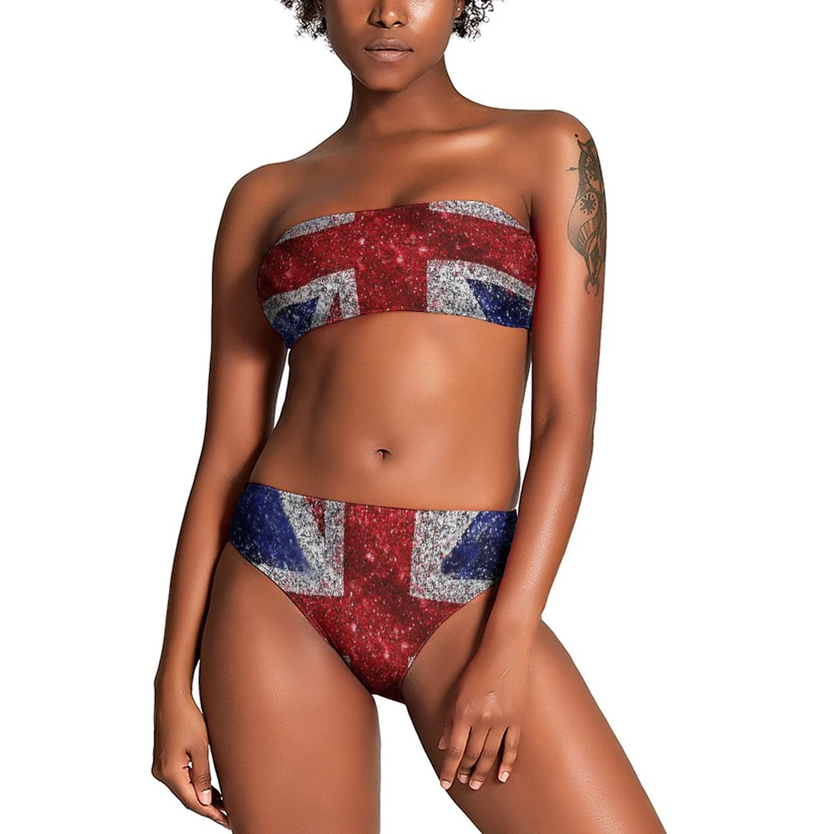 Women's Bandeau Bikini Set - Sparkle Union Jack Print - view 6