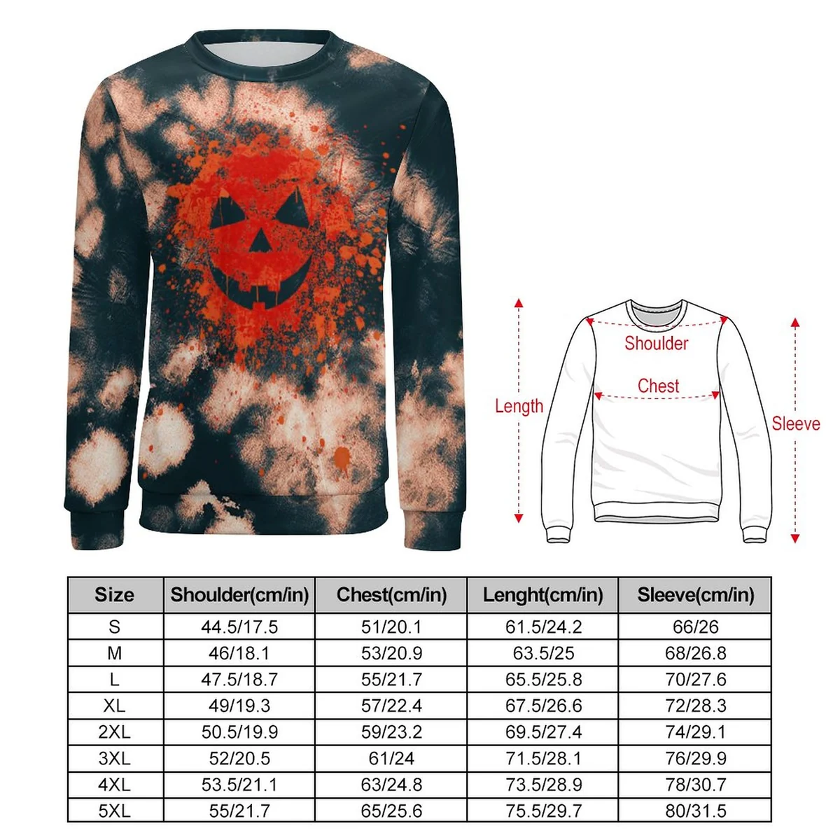 Unisex Crew Neck Sweatshirt - Bleached Jack-O-Lantern Print - view 3