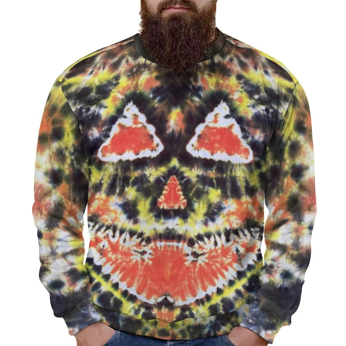 Unisex Crew Neck Sweatshirt - Tie-Dye Pumpkin Face Print