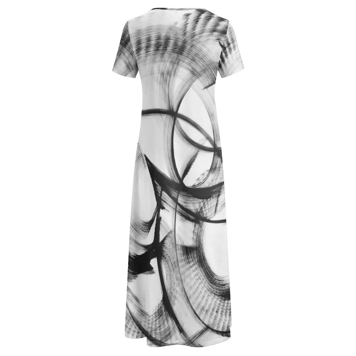 Women's Crew Neck Short Sleeve Maxi T-Shirt Dress - Ink Smoke Swirl Print - view 4