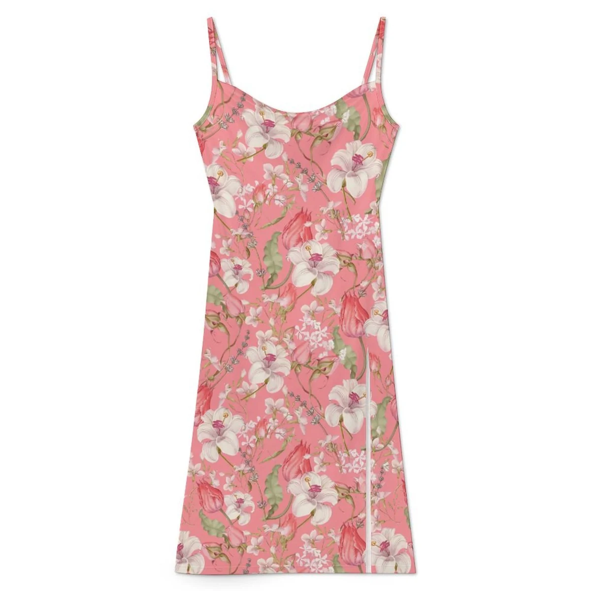 Women's Cowl Neck Slit Maxi Slip Dress - Hibiscus Bloom Print - view 3