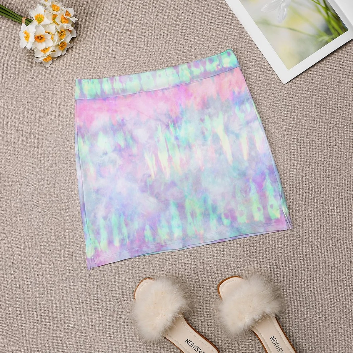 Women's Wrap Front Skort with Phone Pocket - Pastel Tie-Dye Print - view 6