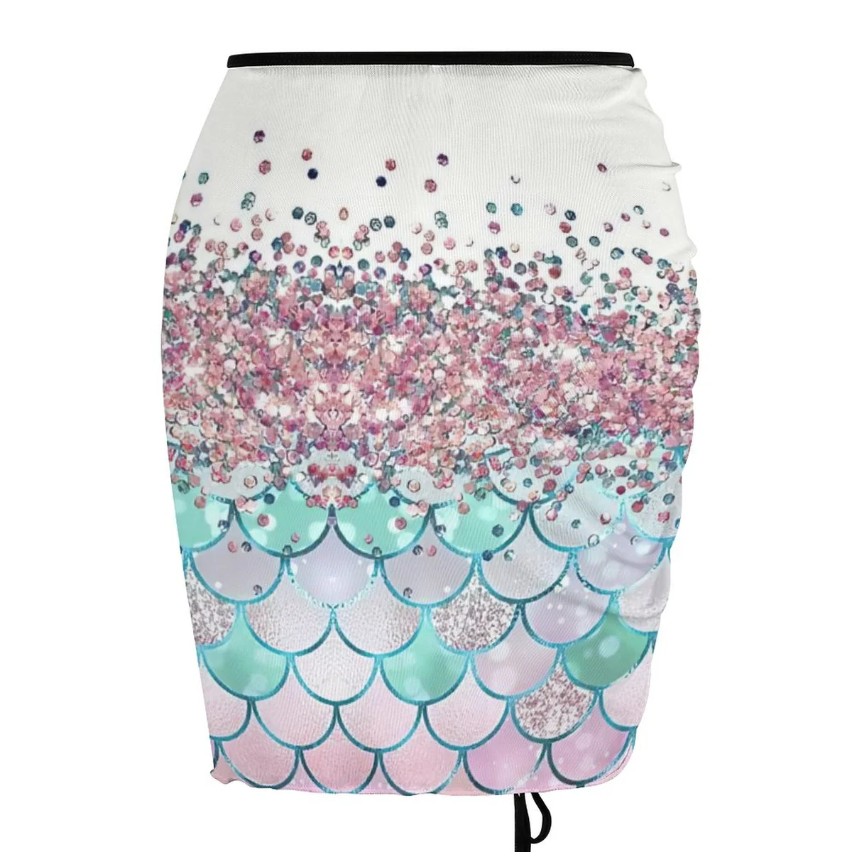 Women's Ruched Drawstring Sarong Skirt - Mermaid Scale Sparkle Print - view 5