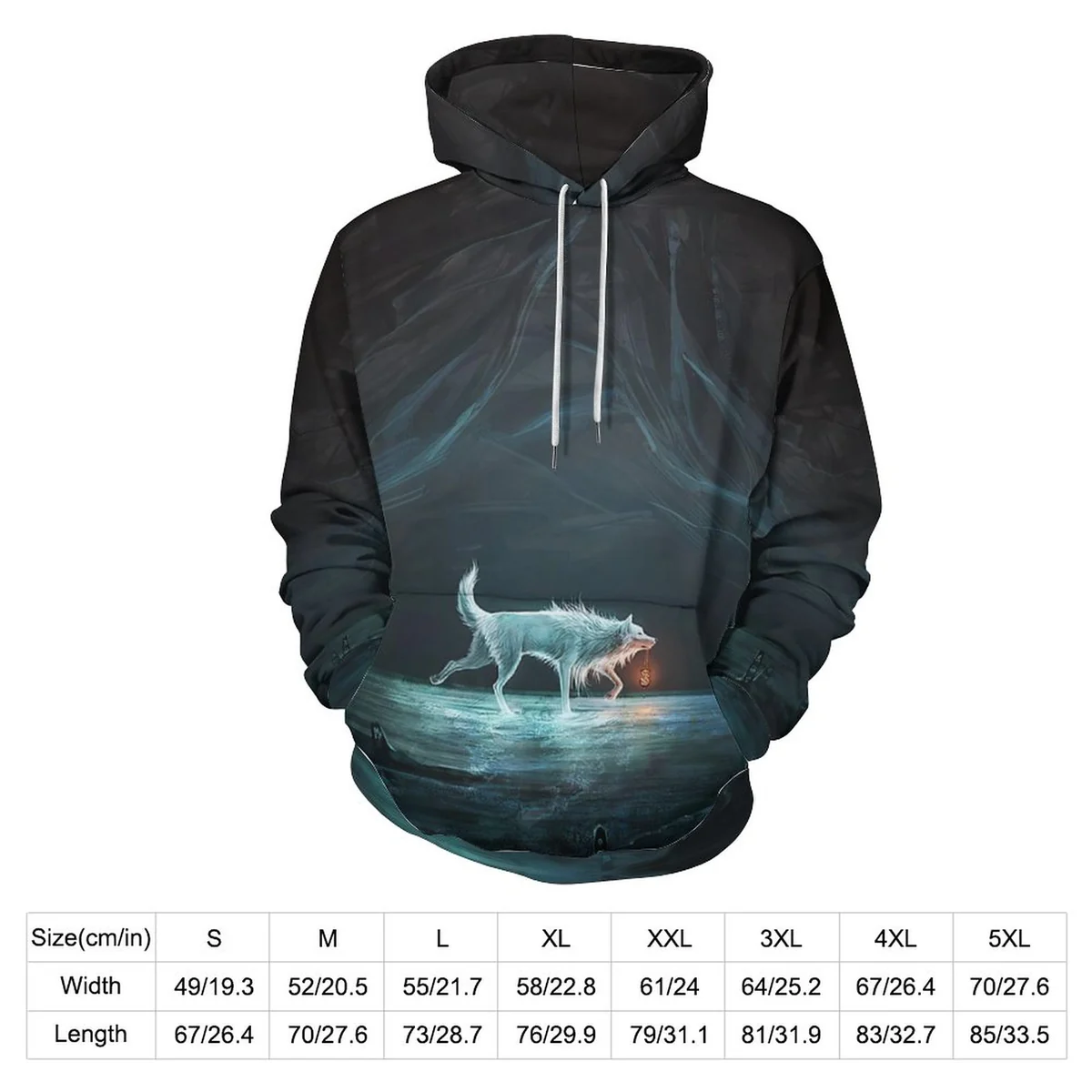 Unisex Double-Lined Hood Hoodie - Midnight Spirit Wolf Print - view 2
