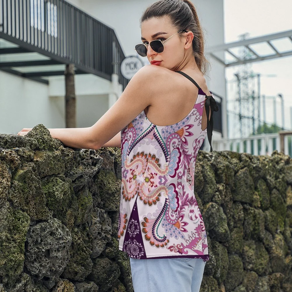 Women's Halter Tie-Back Swing Tank Top - Ornamental Paisley Print - view 2