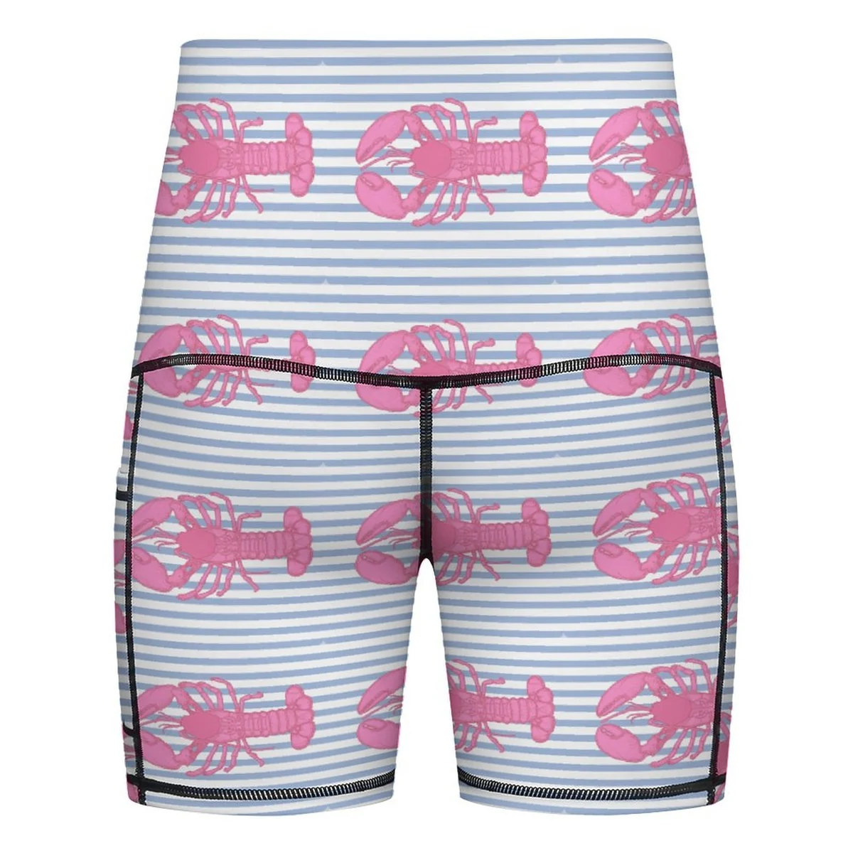 Women's Maternity High-Waist Bike Shorts with Pockets - Pink Lobster Stripe Print - view 6