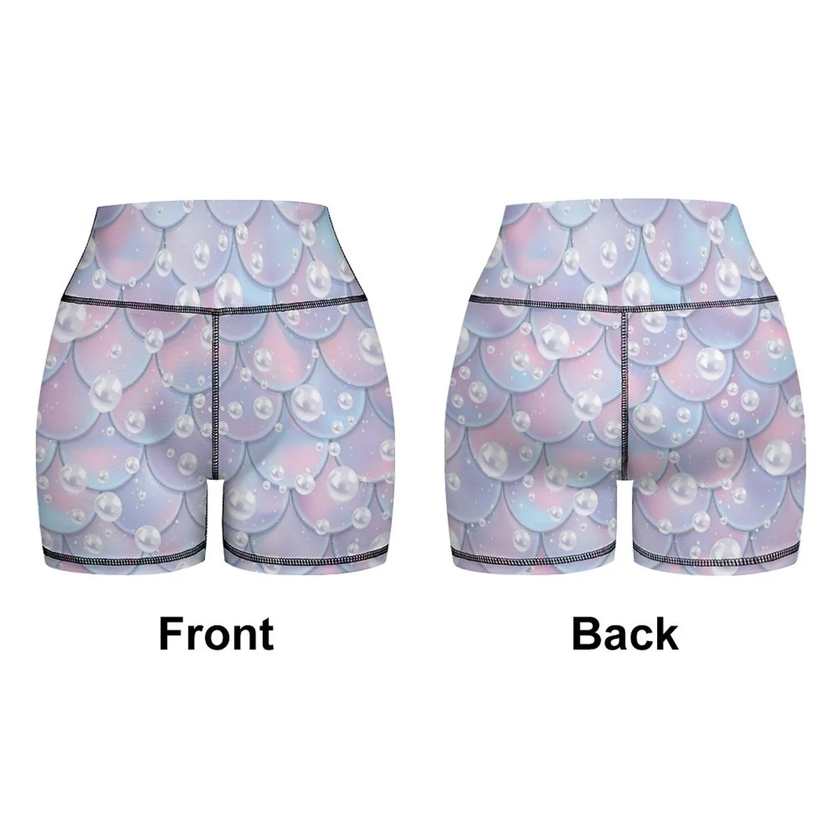 Women's Racerback Sports Bra and Bike Shorts Set - Pearl Mermaid Scale Print - view 6