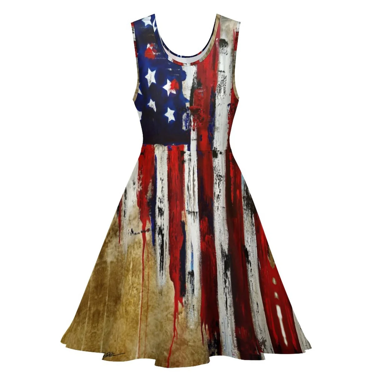 Women's Sleeveless Scoop-Neck Skater Dress - Rustic American Flag Print - view 2