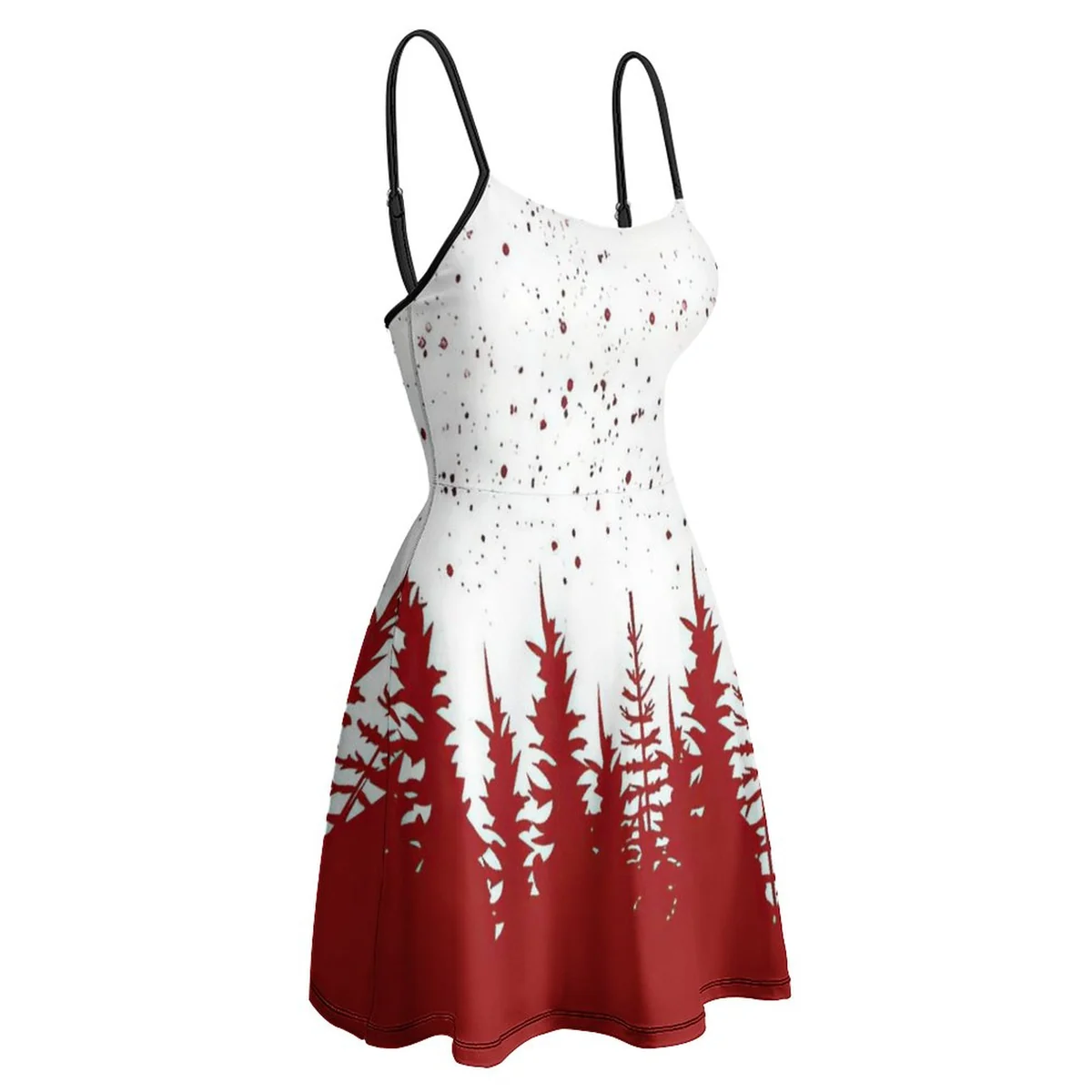 Women's Cami Skater Mini Dress - Red Pine Forest Print - view 4