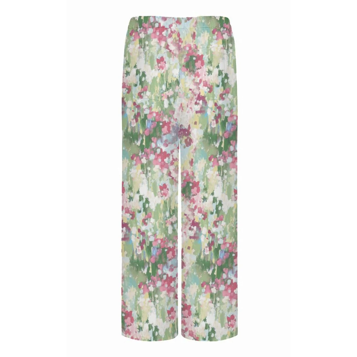 Women's Patch Pocket Straight Wide Leg Pants - Impressionist Garden Print - view 5