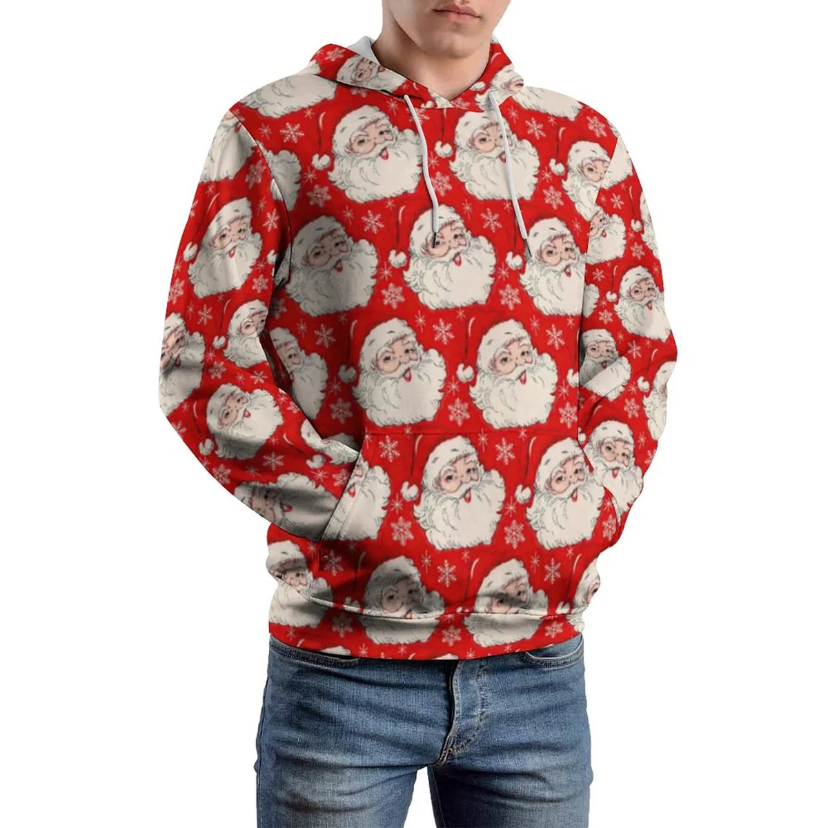 Unisex Pullover Hoodie - Vintage Santa Face Print - view 4