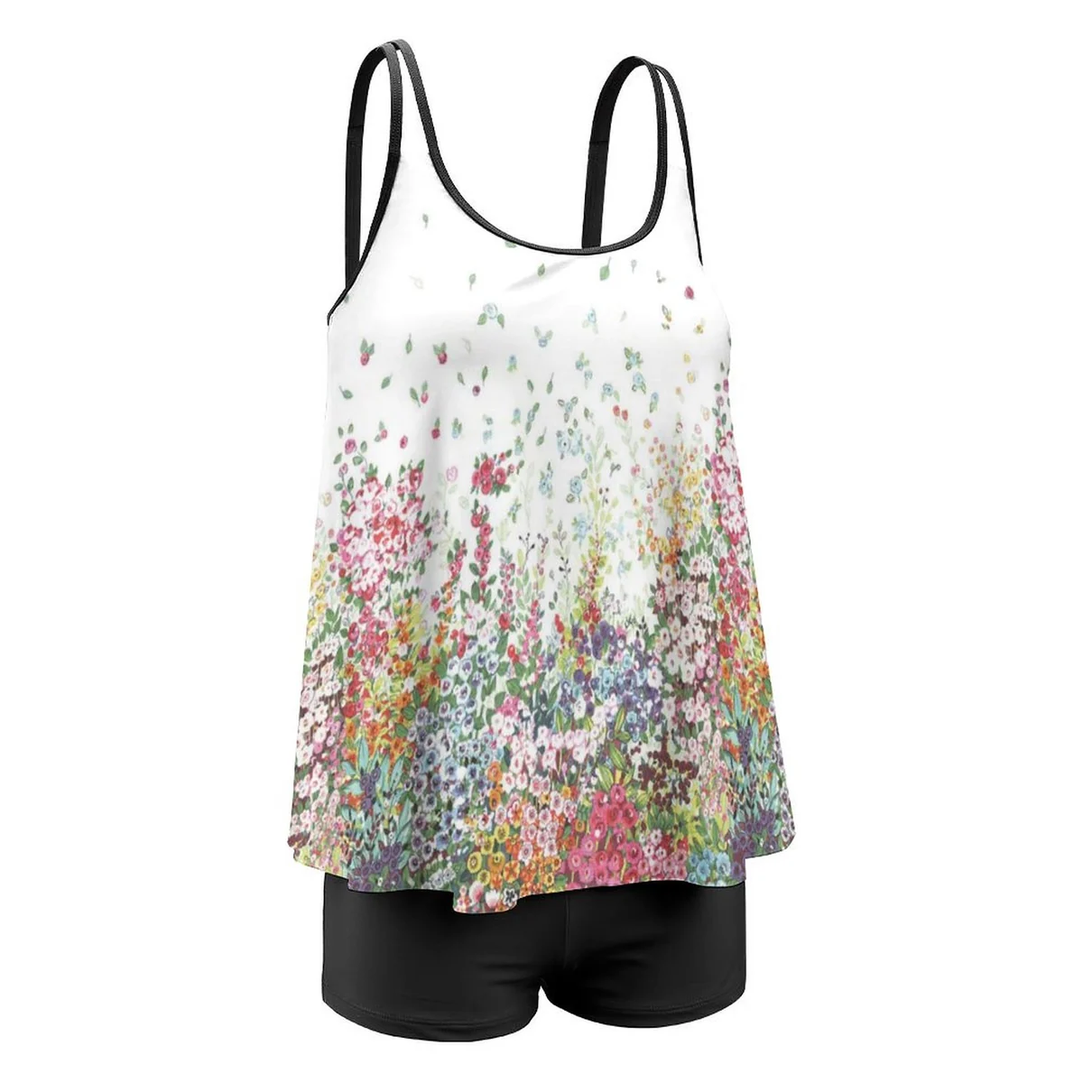 Women's Strappy Flowy Tankini Set - Wildflower Meadow Print - view 8