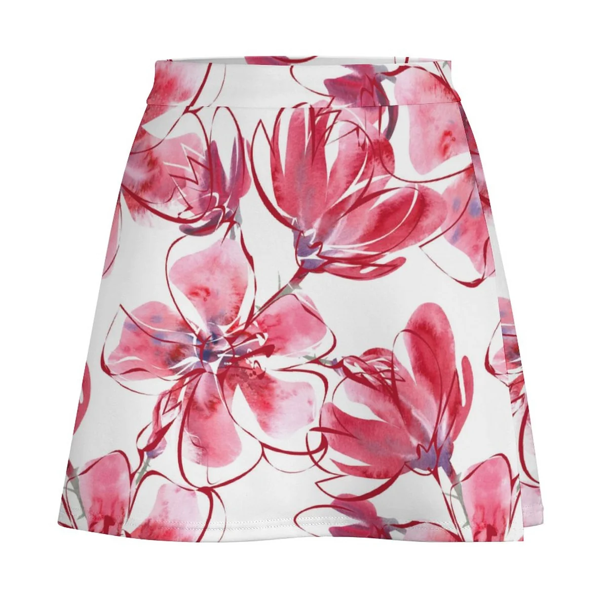 Women's High-Waist A-Line Mini Skirt - Watercolor Magnolia Print - view 5