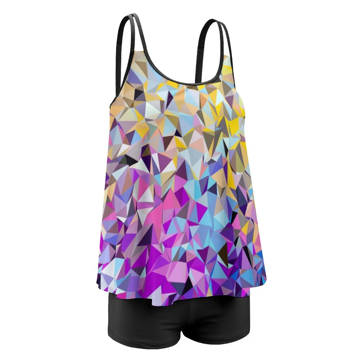 Women's Plus Size Scoop-Neck Flowy Tankini Set - Crystal Prism Mosaic Print - view 3
