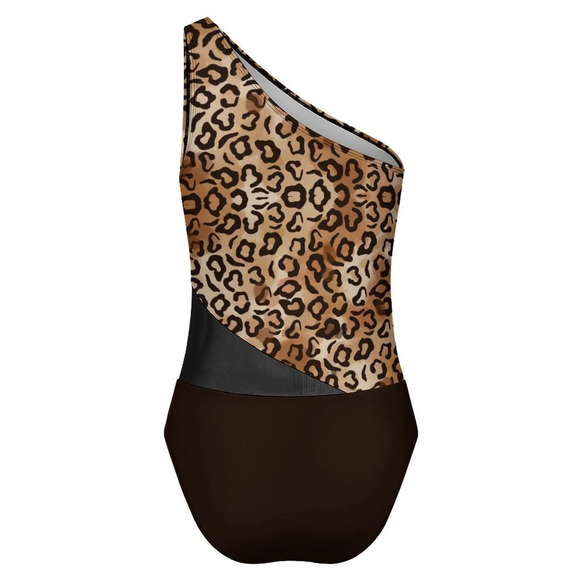 Women's One-Shoulder Mesh Panel One-Piece Swimsuit - Leopard Print - view 6
