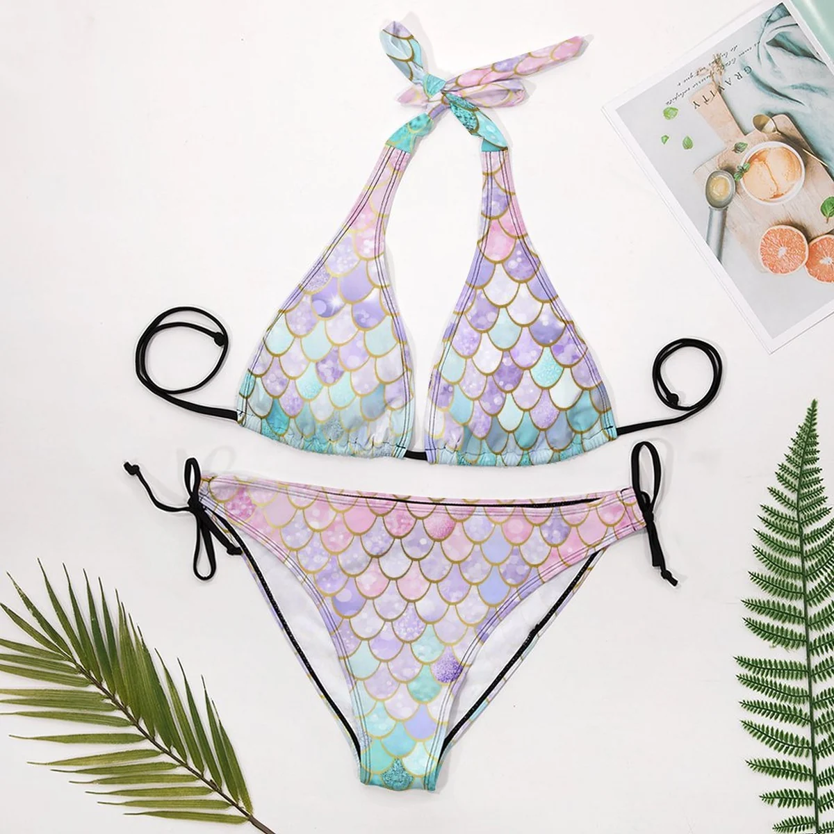 Women's Halter Triangle Bikini Set - Iridescent Mermaid Scale Print - view 7
