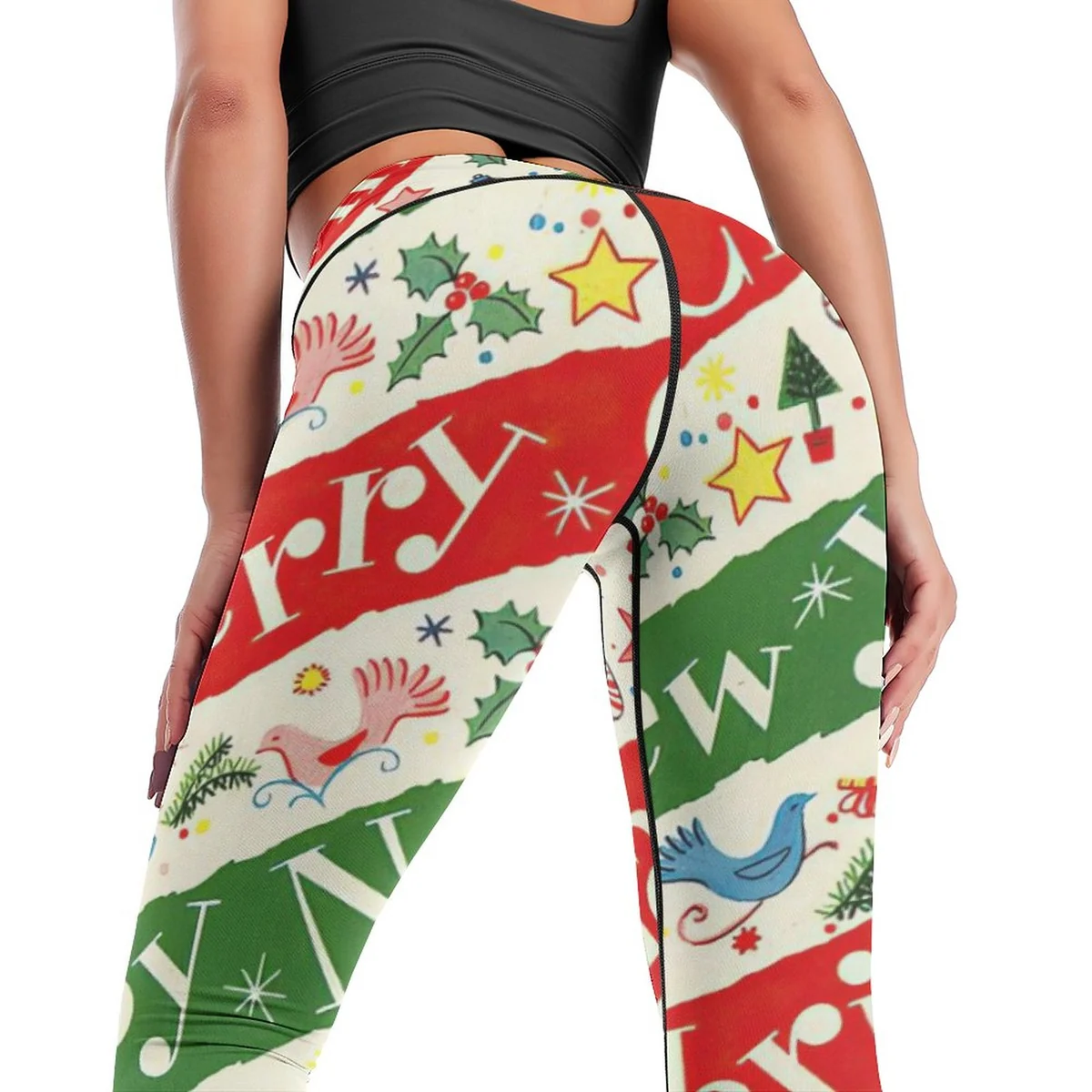 Women's High-Waist Yoga Leggings - Happy Holidays Script Print - view 2