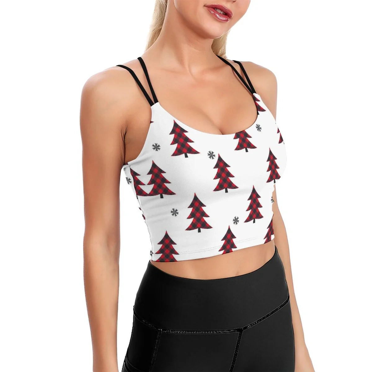 Women's Strappy Cami Crop Top - Winter Pine Tree Print