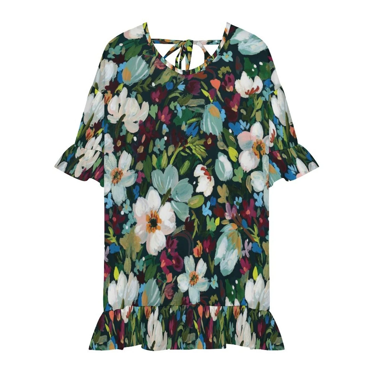 Women's Ruffle Sleeve Beach Cover-Up Dress - Moonlit Garden Floral Print - view 5