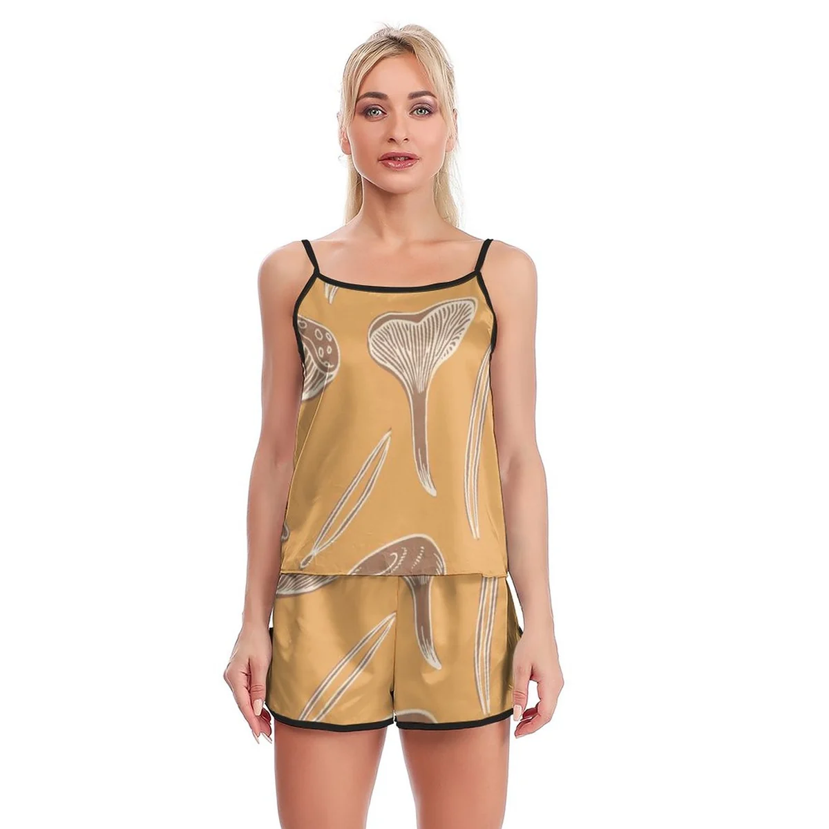 Women's Cami and Shorts Lounge Set - Golden Feather Line Art Graphic