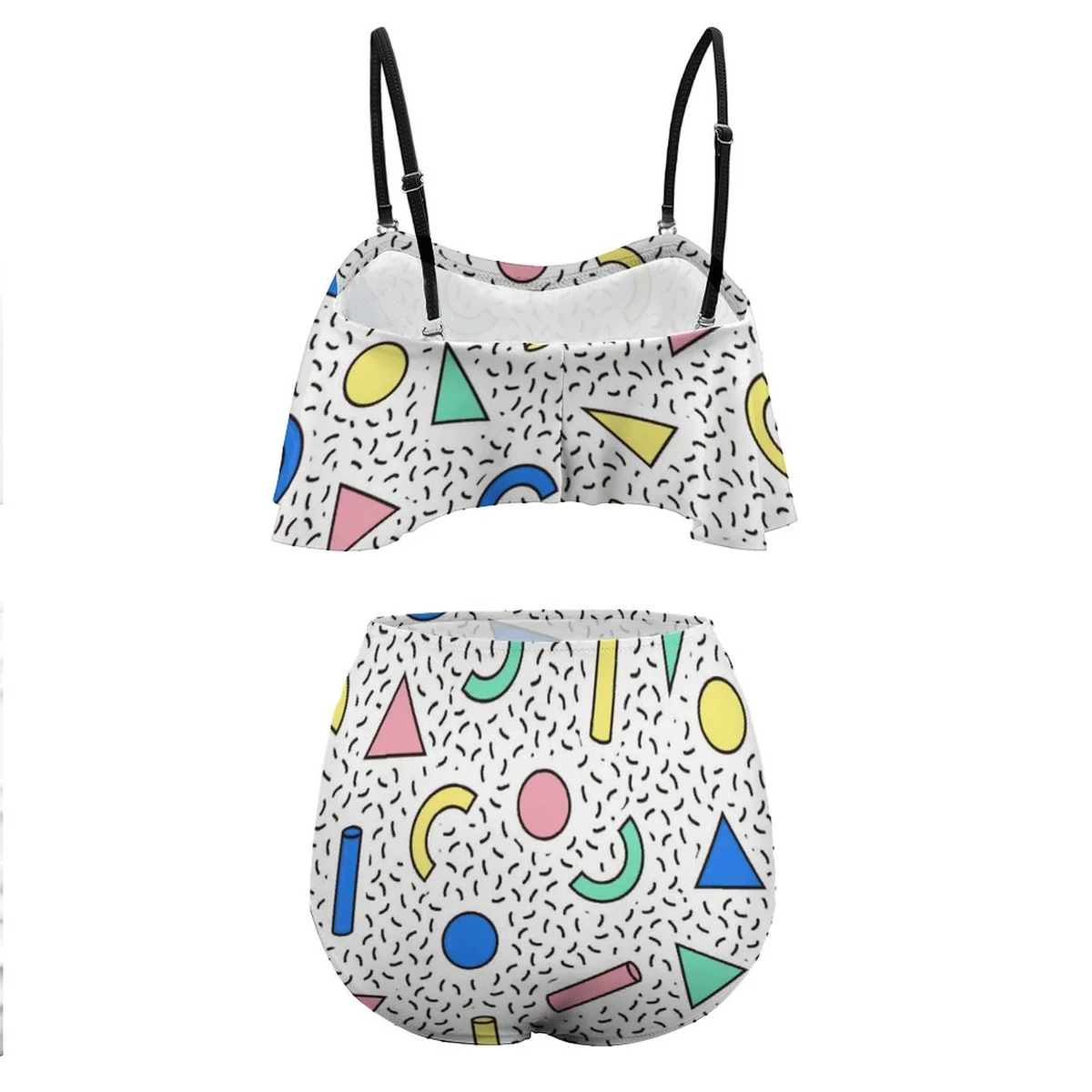Women's Flounce High-Waist Bikini Set - 90s Memphis Shapes Print - view 2